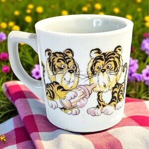Vintage Baby Tiger Coffee Mug Heavy Ceramic Retro Kitsch Animal Cup Rare